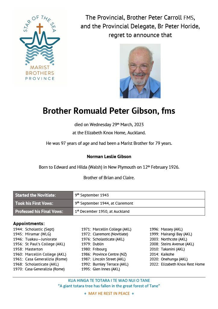 Obituary Notice, Br Romuald Gibson Fms, Rip1024 1